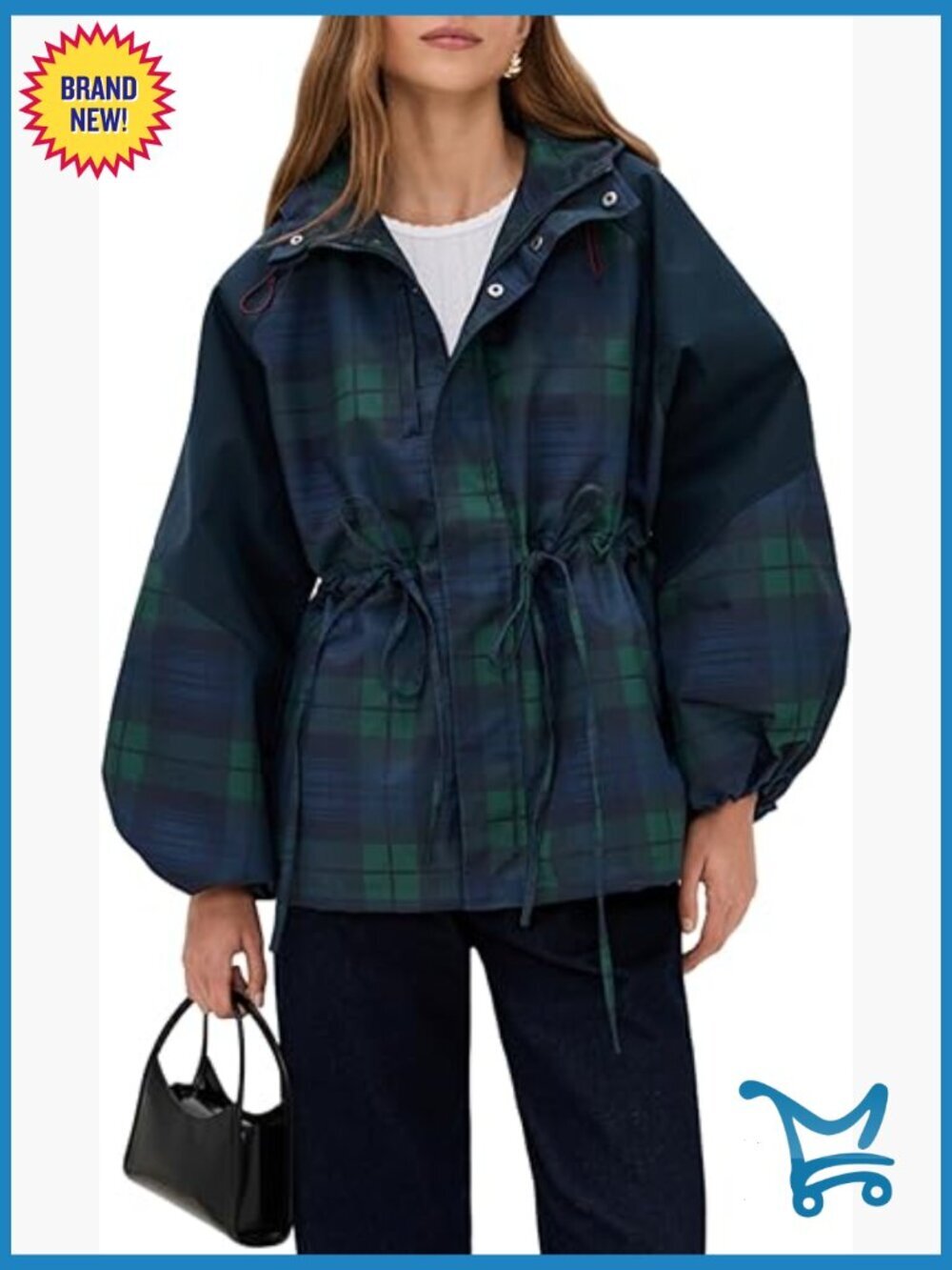Women's Showerproof Rain Jacket with Hood Adjustable Waist Ties